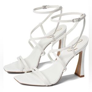 Sam Edelman Lela White Faux Leather Strappy Heeled Sandals | Women’s Size 9